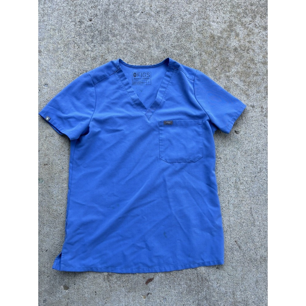 Women's FIGS Blue Size S Technical Collection Scrub Top Pockets Vneck PO# 1494